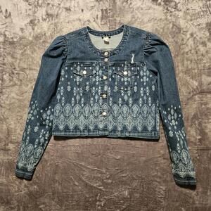 Vintage Venus Y2K Ladies XL Bandana Print Jean Jacket Distressed
